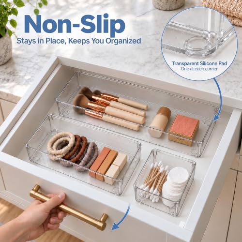 CHOWAY 10 Pack Large Clear Drawer Organizer Trays, 3 Sizes, Non-Slip - image 4