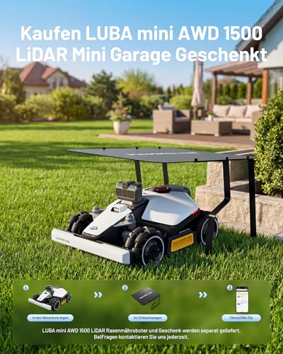 MAMMOTION LUBA mini AWD LiDAR robotska kosilnica brez mejnega kabla in RTK antene za 1500 m², 3D LiDAR+NetRTK+AI Vision Triple-Fusion, AWD 80 % gradient, samodejno kartiranje, 3 leta brezplačno 4G