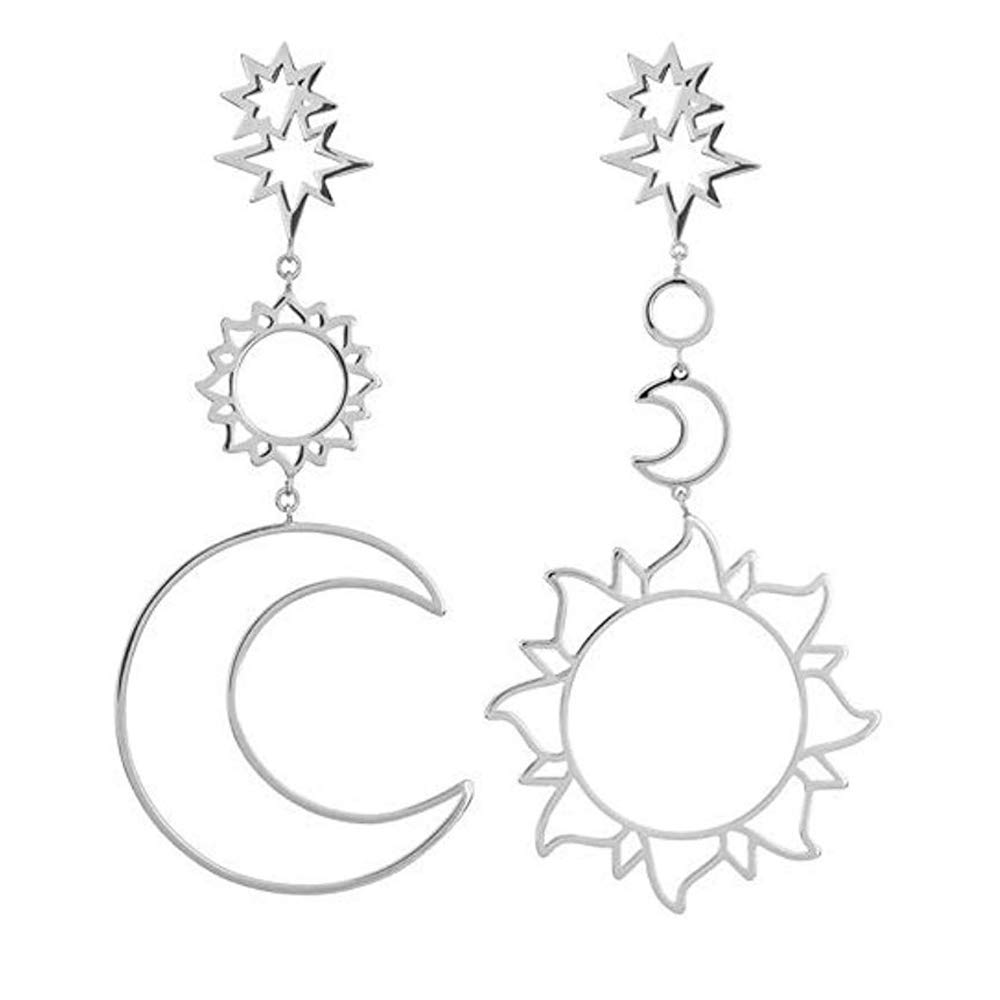 Women Fashion Boho Asymmetrical Hollow Star Sun Moon Drop Dangle Earring Jewelry-image-47