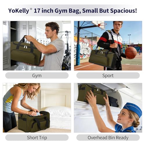 Image of 25L Small Gym Sport Duffle Bag, 17 inch, Olive Green | Multi Pockets, Sturdy, For Gym, Sport, Weekender Travel, Workout, Training