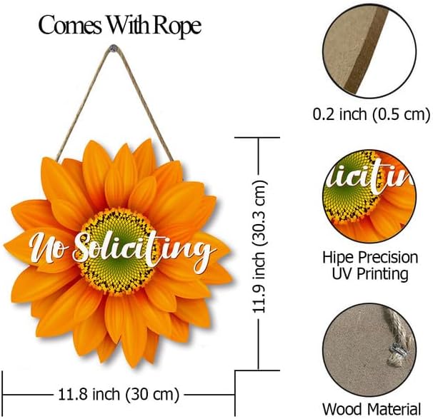 Miniatura 7 de Cartel divertido de No Soliciting para la casa, letrero de girasol de madera, letrero de agradecimiento con texto en inglés "No Soliciting Thank