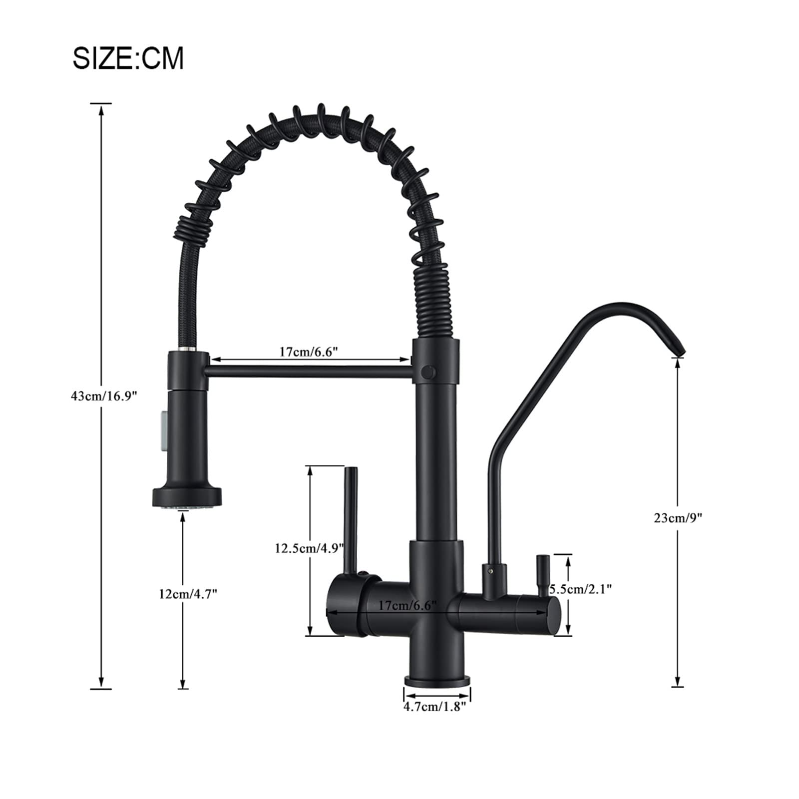 Grifos de Cocina, Matte negro filtro de agua pura grifo dual mango dual mango caliente y fría agua potable extrae la batalla de la batalla de la cocina purificación(Sensor-Matte Black)