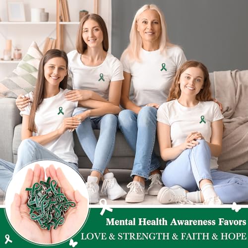 Image of Tondiamo 30 /60 /120 /240 Pcs Green Ribbon Pins Bulk Mental Health Awareness Lapel Pin Hope Brooch Items Favors Gifts for Event