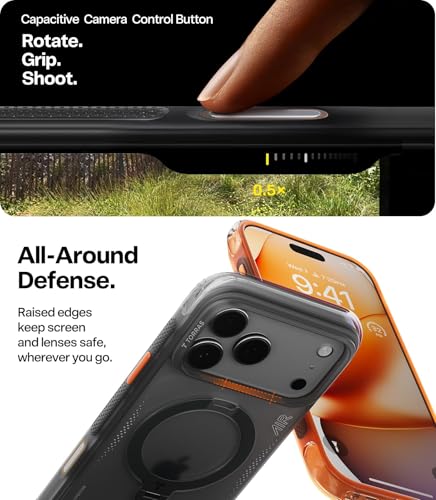 Image of TORRAS Ostand Q3 Air Original for iPhone 17 Pro Max Case, 360 Magnetic Stand, MagSafe Compatible, Mil-Grade Drop Tested, Camera Control Button, Shockproof for 17 Pro Max Cover, Shadow Black