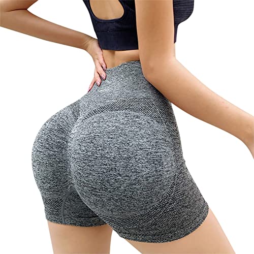 Generisch Pantalones cortos para mujer, pantalones cortos de entrenamiento, sin costuras, cintura alta, para gimnasio, yoga, pantalones cortos de deporte para mujer, gris, L