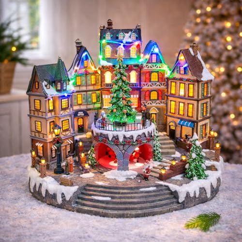 MOMENTS IN TIME Animated City Hall Town Center 12.6” Lighted Christmas Village Building with Rotating Tree, LED Lights, Music & Adapter Hand-Painted Polyresin Holiday Display Holiday Scene - Image 3