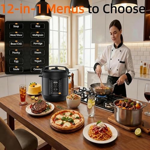 Image of Simple Deluxe 6QT Electric Pressure Cooker, 16-in-1 & Non-Stick Stainless Steel Multi Cooker with 12 Presets for Slow Cook, Meat Stew, Steam, Saute, Canning, Yogurt Maker, Dishwasher Safe, Black