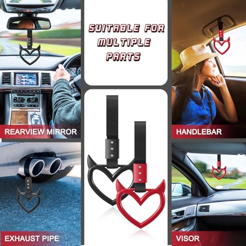 Image of Fabbay 2 Pieces Heart Handle Keychains Car Accessory Heart Hand Strap Drift Charm for Car Interior Exterior Decoration(Red and Black,Devil Style)