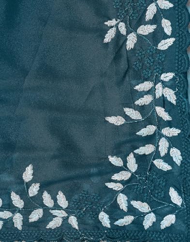 Image of SIRIL Women's Shimmer Georgette Embroidery & Scalloped Border Saree With Unstitched Blouse Piece