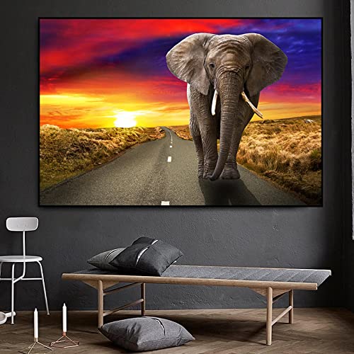 Art animalier moderne éléphants autoroute toile peinture mur posters 70x100cm