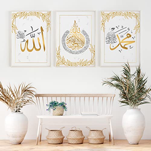 Feoftie Islamic Wall Decor Quran Wall Decor Modern Art Wall Decor Gold Wall Art Living Room Islamic Wall Art Quran In Arabic Wall Art Islamic Decorations For Home Wall Unframed 16X24 Inchx3Pcs #TOP4