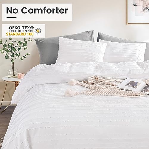 Image of NEXHOME PRO Duvet Cover, White 3 Pieces Boho Tufted Duvet Cover Set, Soft and Lightweight 100% Washed Microfiber Comforter Cover Set for All Season(White Cal King, 104 x 98)-No Comforter