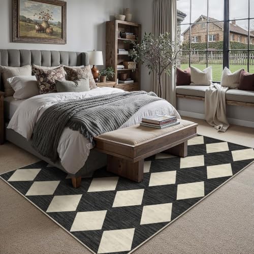 Image of PureCozy Black 8x10 Washable Area Rug Living Room Non Slip Checkered Carpet