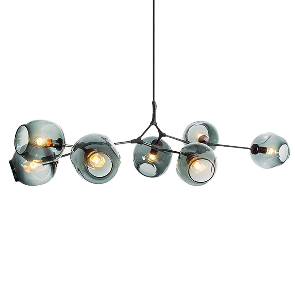 SUARIA Vintage Bubble Glass Sputnik Chandelier Modern 9-lights Irregular Metal During Light Adjustable Unique Hanging Light For Kitchen Island Dining Room-Gradient blue Black 7 heads