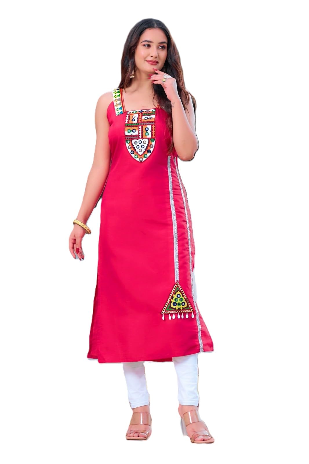 Roman Silk Straight Fit Ethnic Kurti with Mirror Work-image-10