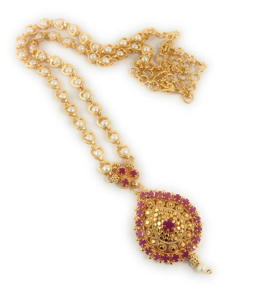 CUTE GOLD1 Gram Micro Gold Plated Traditional Trendy South Indian Fashion Jewellery Stylish Ruby Emrald Stone Necklace for Women & Girls