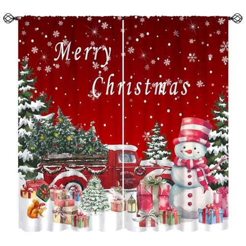 SHElifestyle Red Christmas Curtains Winter Holiday Snowman Window Treatments Drapes for Bedroom Living Room Xmas Tree Truck New Year Drapes Holiday Party Decor W42XL63(Decor)