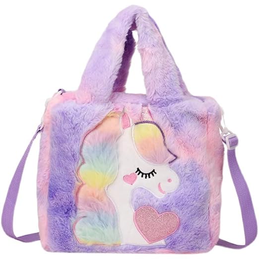 Readyshop go Girls Crossbody Unicorn Tote Shoulder Bag Soft Fluffy fur Plush Handbag(Multicolor)