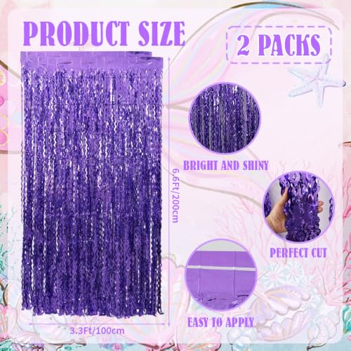 Image of TONIFUL 2Pcs Wavy Light Purple Metallic Foil Fringe Curtain Laser Streamers | 3.3ftx6.6ft Photo Booth Backdrop Door Streamer Curtain, Props for Bachelorette Mermaid-Themed Birthday Graduation Decoration