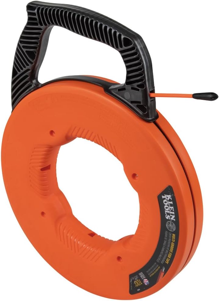 Klein Tools 56383 Non-Conductive Electrical Fish Tape, Multi-Groove Fiberglass Wire Puller, Nylon Tip, Optimized Housing and Handle, 100-Foot