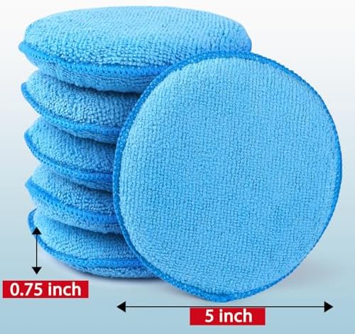 GLIMGLINT Microfiber Wax Applicator Pads, 5 Inch Round Foam Buffing & Detailing Polishing Pads, Reusable Car Wax Applicator for Car Cleaning, Waxing & Fine Polishing, 6 Pack - 5