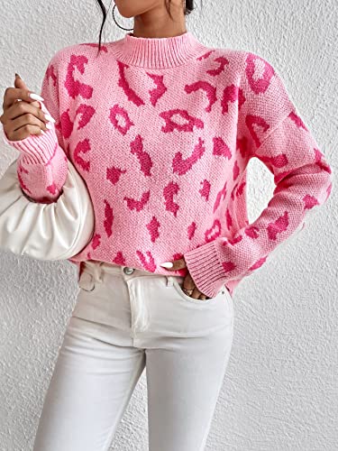 MakeMeChic Women's Leopard Pattern Mock Neck Drop Shoulder Long Sleeve Sweater Pullover Top4