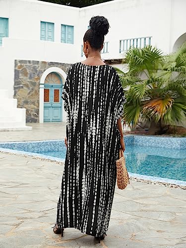 Image of sunforyou Kaftan Dresses for Women Plus Size Lightweight Swimsuit Cover up Batwing Sleeve Print Loungewear Beach Robe