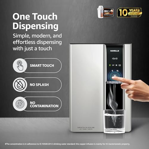 Image of Havells Gracia Alkaline Water Purifier | RO+UV+Alkaline | Free Unlimited Service Visits for 1 Yr | Hot, Warm & Ambient Water | 10 Stage Purifier | 7.6 L SS Tank | For Borewell, Tanker, Municipal Water
