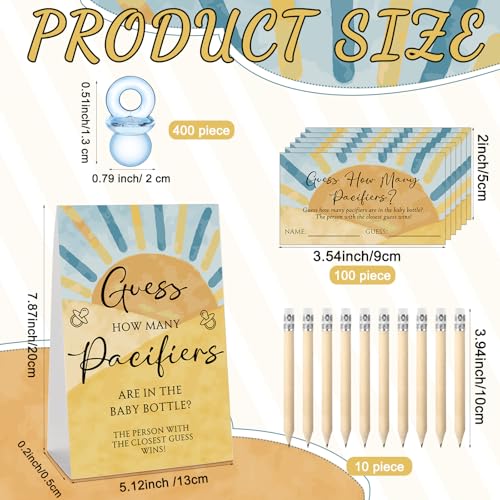 Image of Roowest 512 Pcs Baby Shower Games Guess How Many Pacifiers Sign 100 Small Guessing Games 10 HB Pencils 750ml Milk Bottle 400 Acrylic Pacifiers Decoration for Guest Gender Reveal(Blue,the Son)