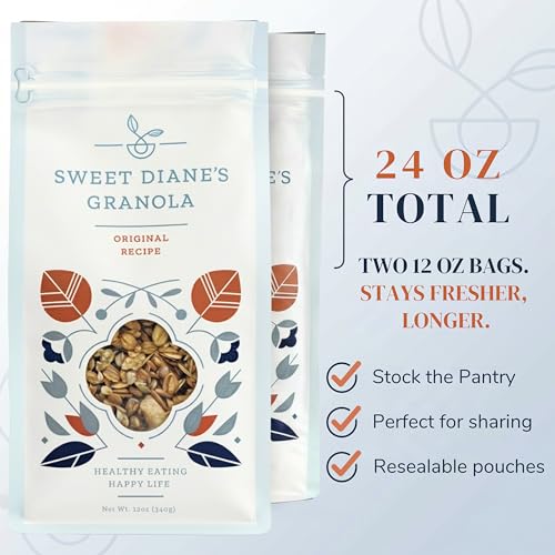 Image of Sweet Diane's Organic Granola - Original Recipe | 2-Pack (12 oz Each) | Low Sugar, High Fiber, Gluten-Free, Vegan | Organic Oats, Nuts, Seeds & Cinnamon
