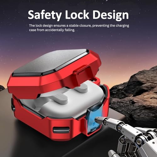 Image of Oboe Tough Case 'Compatible with' Samsung Galaxy Buds 4 & 4 Pro Case with Secure Lock Clip & Keyring (Red) [Buds & ChargingCase NOT Included]