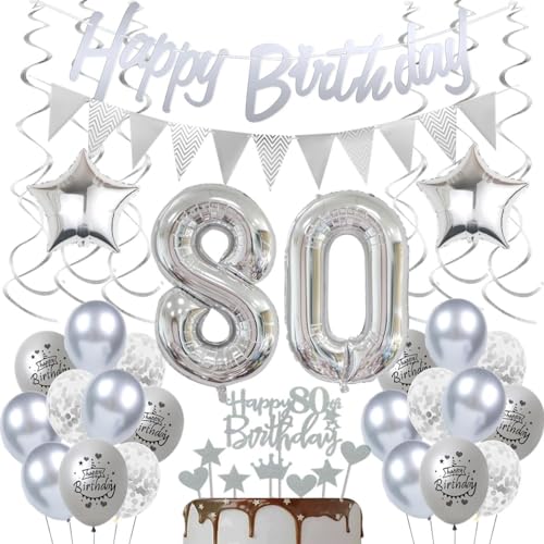 Decoracion 80 Años Cumpleaños Plateados,Globos Cumpleaños 80 Años Plateados,80 Cumpleaños Mujer...
