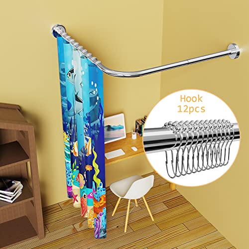 Image of Stretchable 304 Stainless L Shaped Bathroom Bathtub Corner Shower Curtain Rod Rack (24 inch-37 inchx24 inch-37 inch), Drill Free Install, for Bathroom, Clothing Store, Private space