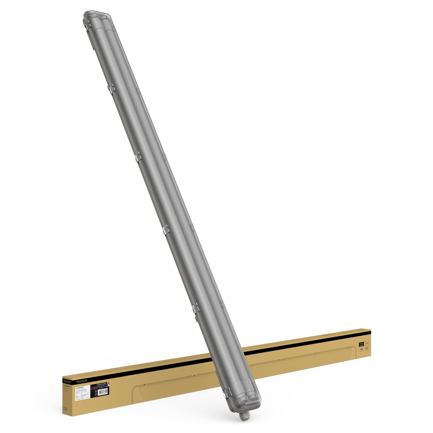 TRAXON LUXPOINT Pantalla Estanca Vacia Sellada para 2 Tubos LED T8 (Tubo *No incluido) 120cm, Libre de halogeno, IP65 Impermeable, para Parking, Almacen, Túnel (120cm | 2 tubo T8)