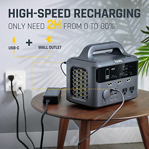 Fanttik EVO 300 Portable Power Station, 299Wh Backup Power Supply, Real-Time Monitoring, 2 AC 110V/300W(Peak 600W) Pure Sine Wave Outlets, for Outdoors Camping Travel Hunting RV Emergency