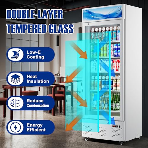 Image of 26.8'' W Commercial Beverage Refrigerator, 15 Cu.ft Upright Display Merchandiser Cooler Fridge with LED Light, Adjustable Shelves & Lockable Door for Restaurant Grocery Stores Home, White