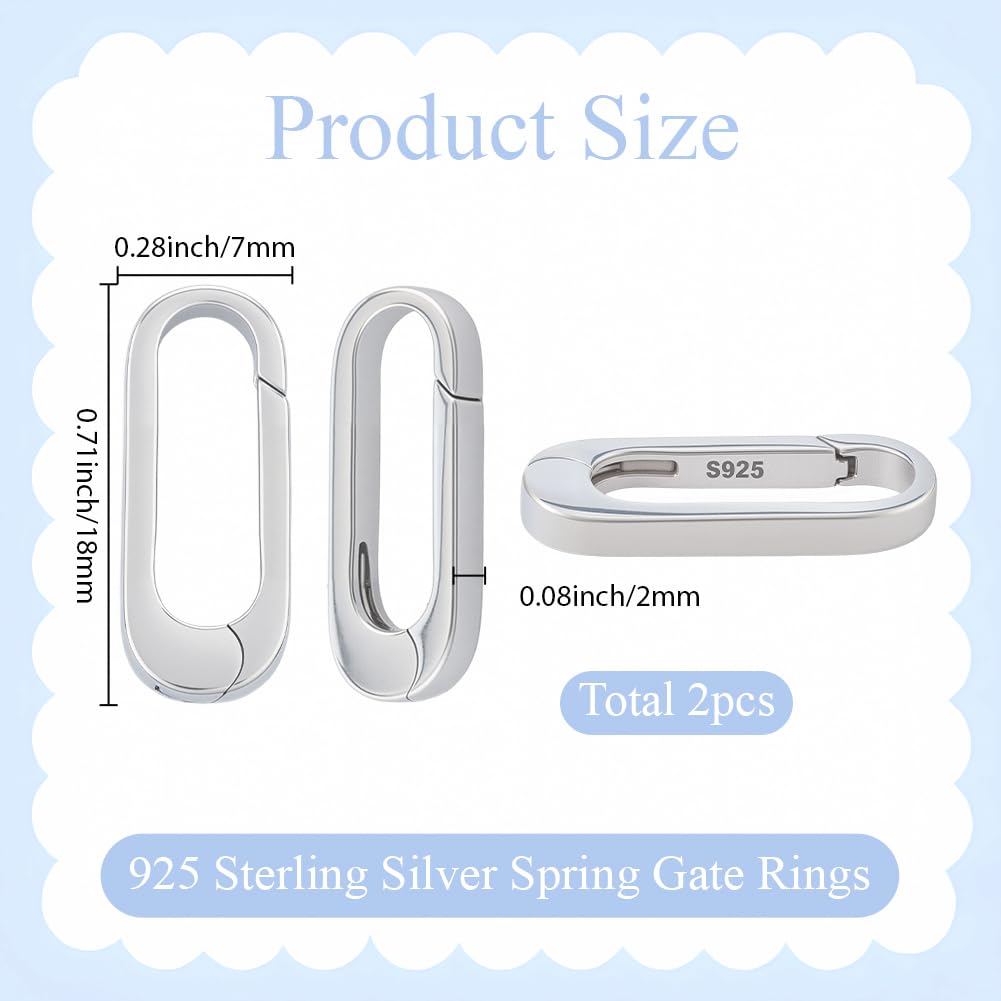 SUNNYCLUE 1 Box 2 Stück 925 Sterlingsilber Torringe Feder Ovalring Robuste Verbindungsverschlüsse Karabineröffnung Schlüsselanhängerklemme Schnappverschlüsse Clip Für Schmuckherstellung DIY Handwerk G