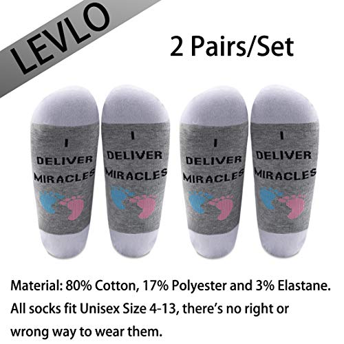 LEVLO Doula Gift for OBGYN Doctor Midwife I Deliver Miracles Cotton Socks Appreciation Gift for OBGYN Midwife (2 pairs/set)2