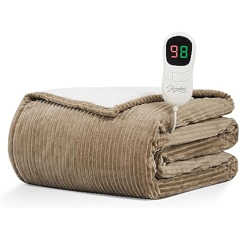 Homemate Heated Blanket Electric Throw - 50"x60" Heating Blanket Throw 1/2/4/6/8 Hours Auto-Off 10 Heat Levels Heat Blanket Over-Heat Protection Soft Flannel Sherpa Heater Blanket ETL Certification Cover