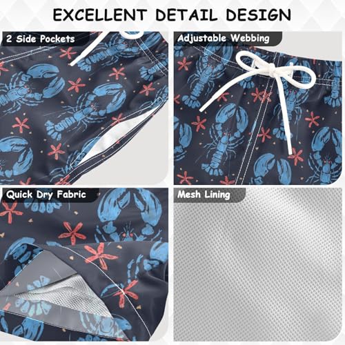 Boys Swim Trunks Quick Dry Blue Lobster Beach Board Shorts with Mesh Lining Youth Swimwear 2-12T3