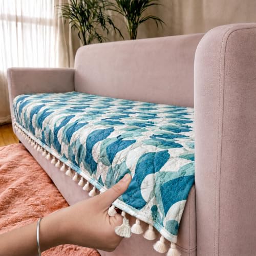 Image of Homerz Premium Printed Quilted Velvet Sofa Slip Cover Protector with Tassels, Sofa Mat, Exact Size, Antislip Cover (Grey Abstract, 5 (3+1+1) Seater, Half)