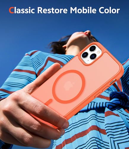 Image of FNTCASE for iPhone 11 Pro-Max Case: Matte Magnetic Phone Cases Compatible with Magsafe Slim Anti Yellowing Military Grade Drop Protection Rugged Protective Translucent Cell Phone Cover (C-Orange)