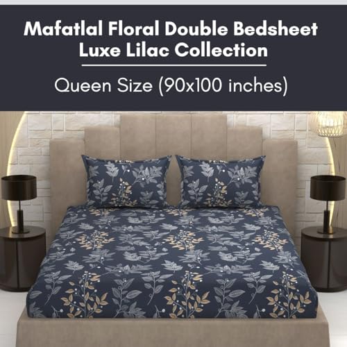 Image of Mafatlal Luxe Lilac 140 GSM Queen Size Microfiber Bedsheet with 2 Pillow Cover for Double Bed, 90x100 Inch - Black Robe, Premium, Lightweight & Durable