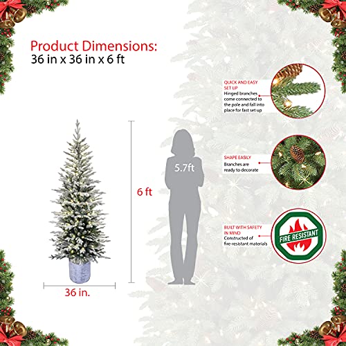 Puleo International Pre-Lit Potted Flocked Arctic Fir Pencil Artifical Artificial Christmas Tree, Green, 301-Pto9760-60Lw120 #TOP1