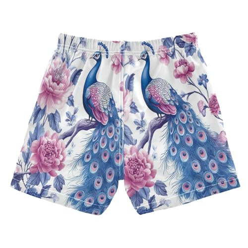 Swim Trunks Boys 8-10 Peacock Among Pink Flowers Swim Shorts with Liner Bathing Suit Swimsuit Teen Boy Swim Trunks,L2
