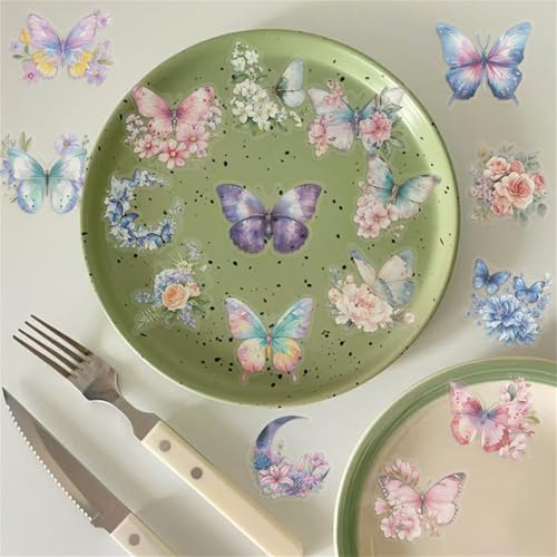 Image of 50 Butterfly Stickers, PET Waterproof Transparent Colorful Resin Decals Self-Adhesive Scrapbooking Stickers Supplies Journal Stuffers for Adult Card Making Letters DIY (Butterfly)