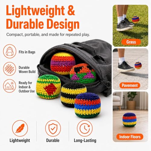 2026 New 6/12/24PCS Knitted Footbags, Crochet Kick Bags for Adults & Ks, Colorful Juggling Footbag for Outdoor Party Game, Handwoven Toss Pack (6PCS) - Thumbnail 5