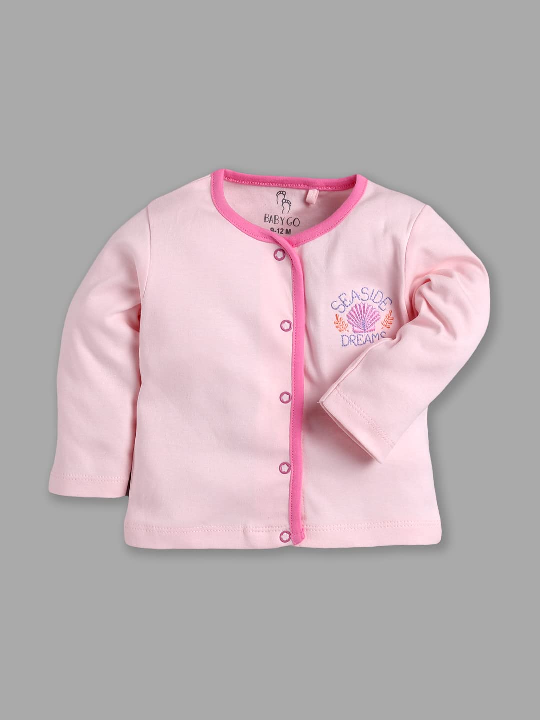 Baby Go Unisex Langarm-T-Shirt aus 100 % Baumwolle, vorne offen, 3er-Pack, weich und atmungsaktiv, mit Druckknöpfen, bequemes Schichtoberteil für Babys
