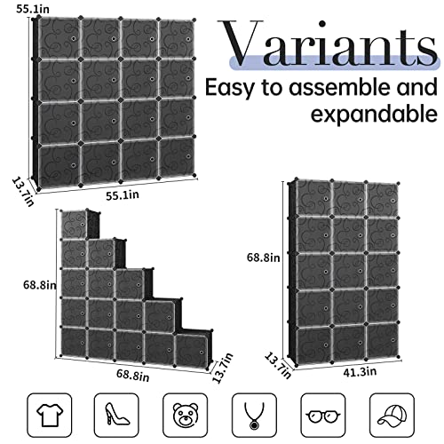 Maginels Portable Storage Cubbies - 14"X14" Cube Storage Shelves Storage Organizer Shelf For Clothes,Portable Shelf Toy Organizer Cabinet,Plastic Dresser Clothes Storage Cubes, Black, 4X3-Cube #TOP2