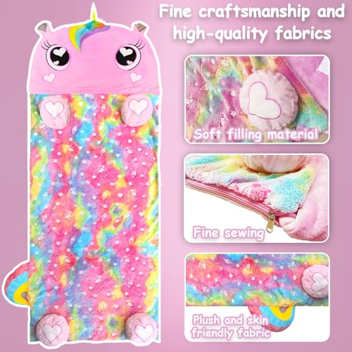 Image of Kids Sleeping Bag, Large Unicorn Slumber Bag for Girls Boys, Portable Nap Mat, Preschool Daycare Kindergarten Birthday Gift 3-12 Yr Child